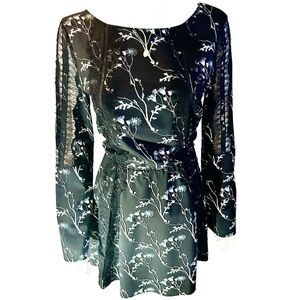 Thakoon Addition Navy Blue Black Long Sleeve Dress Boho Floral Lace Embroidery 4